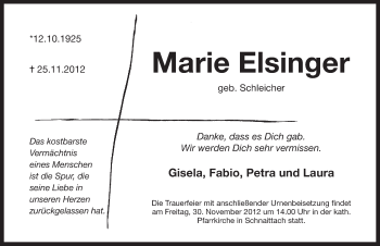 Traueranzeige von Marie Elsinger von Pegnitz-Zeitung